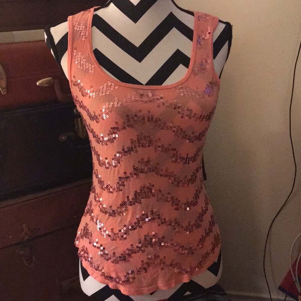Peach sequin summer top